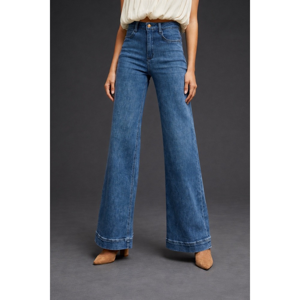 Maeve Anthropologie High Rise Wide Leg Jeans Medium Wash Blue Denim Size 27